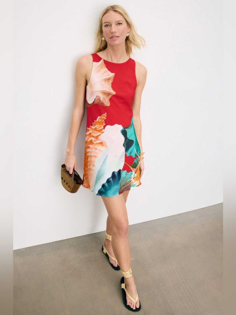 MUMA WORLD Murex Electra Bias Mini Dress Red Seashells Marine Fish Small VGUC